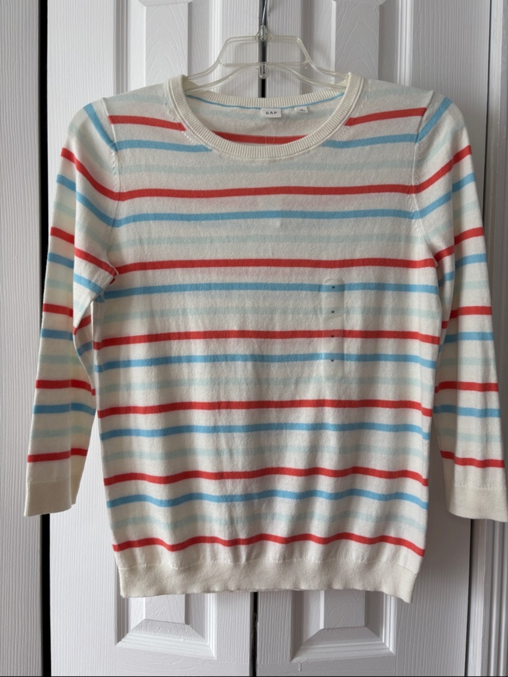 GAP Cream Crewneck Sweater with Red & Light Blue Stripes
